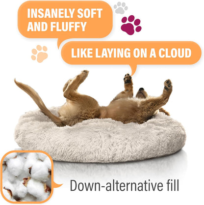 Plush Calming Dog Bed, Donut Dog Bed for Small Dogs, Medium & Large, anti Anxiety Dog Bed, Soft Fuzzy Calming Bed for Dogs & Cats, Comfy Cat Bed, Marshmallow Cuddler Nest Calming Pet Bed