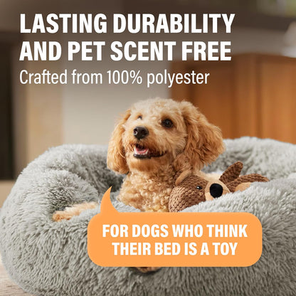 Plush Calming Dog Bed, Donut Dog Bed for Small Dogs, Medium & Large, anti Anxiety Dog Bed, Soft Fuzzy Calming Bed for Dogs & Cats, Comfy Cat Bed, Marshmallow Cuddler Nest Calming Pet Bed