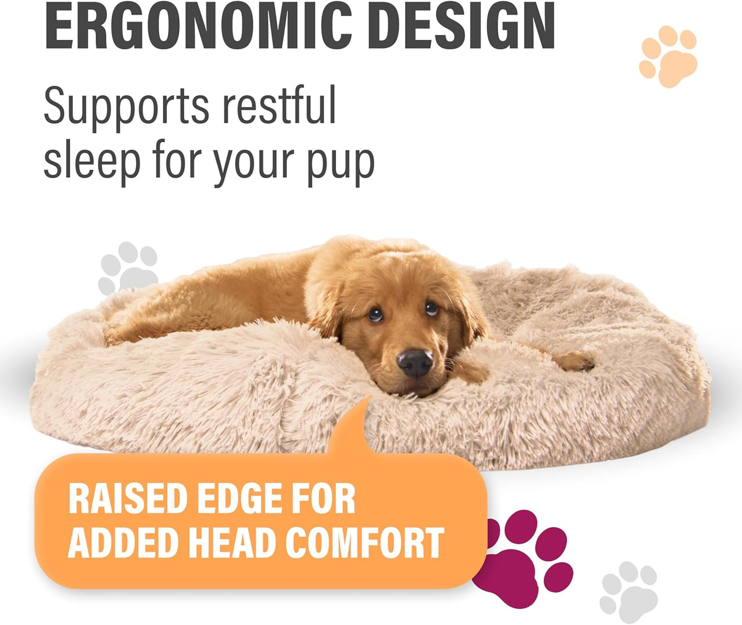 Plush Calming Dog Bed, Donut Dog Bed for Small Dogs, Medium & Large, anti Anxiety Dog Bed, Soft Fuzzy Calming Bed for Dogs & Cats, Comfy Cat Bed, Marshmallow Cuddler Nest Calming Pet Bed