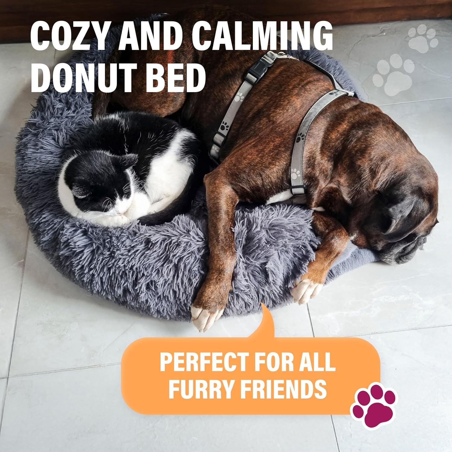 Plush Calming Dog Bed, Donut Dog Bed for Small Dogs, Medium & Large, anti Anxiety Dog Bed, Soft Fuzzy Calming Bed for Dogs & Cats, Comfy Cat Bed, Marshmallow Cuddler Nest Calming Pet Bed