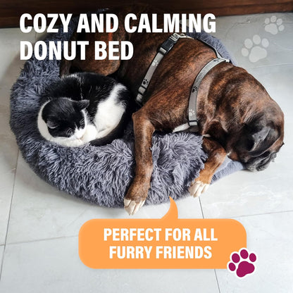 Plush Calming Dog Bed, Donut Dog Bed for Small Dogs, Medium & Large, anti Anxiety Dog Bed, Soft Fuzzy Calming Bed for Dogs & Cats, Comfy Cat Bed, Marshmallow Cuddler Nest Calming Pet Bed