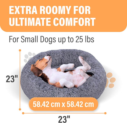 Plush Calming Dog Bed, Donut Dog Bed for Small Dogs, Medium & Large, anti Anxiety Dog Bed, Soft Fuzzy Calming Bed for Dogs & Cats, Comfy Cat Bed, Marshmallow Cuddler Nest Calming Pet Bed
