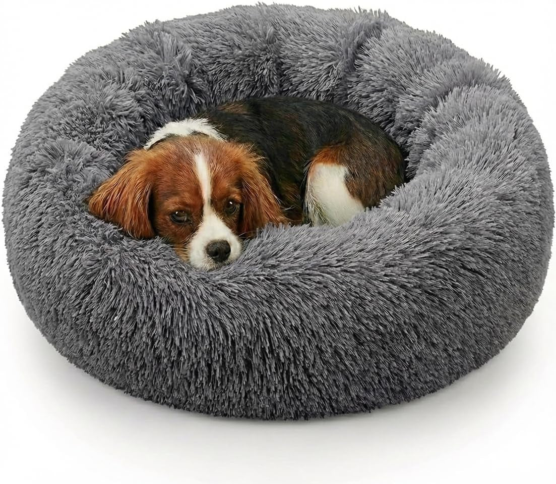 Plush Calming Dog Bed, Donut Dog Bed for Small Dogs, Medium & Large, anti Anxiety Dog Bed, Soft Fuzzy Calming Bed for Dogs & Cats, Comfy Cat Bed, Marshmallow Cuddler Nest Calming Pet Bed